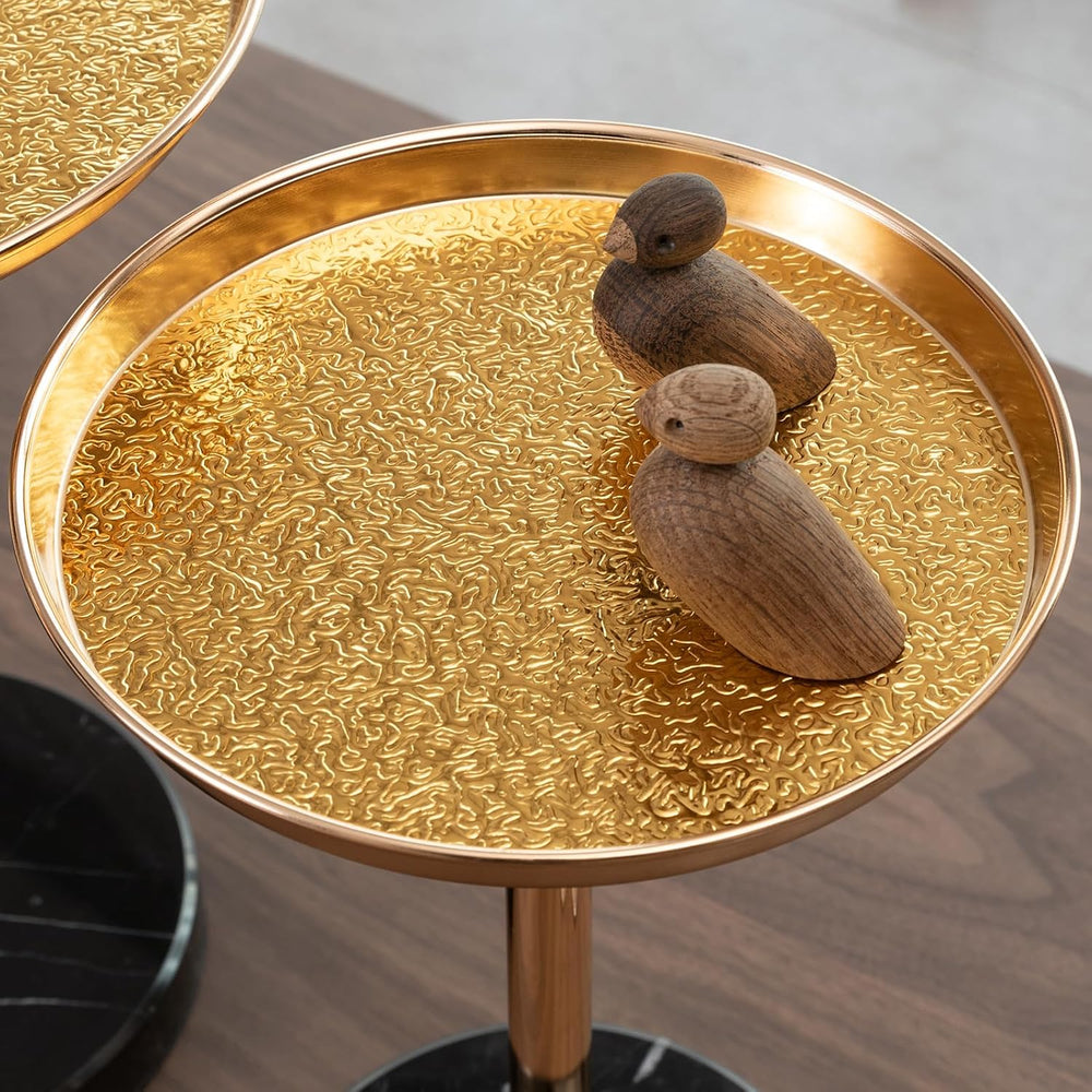 Martini Table Adjustable Drink Table, Small Round Side Table with Natural Mar...