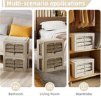 FHSQX 3 Pack Clothes Storage Bins - Foldable Metal Frame Storage Box - Stackable Linen Fabric Container Organizer Set with Carrying Handles and Clear Window (Beige, 16.5x12.2x12.2inch(40L))