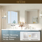 TETOTE Brushed Nickel Bathroom Mirror 30 x 30 Brushed Nickel Metal Framed Bathroom Mirror, Tempered Glass, Modern Farmhouse Wall Mounted Mirror for Decorative(Horizontal/Vertical)