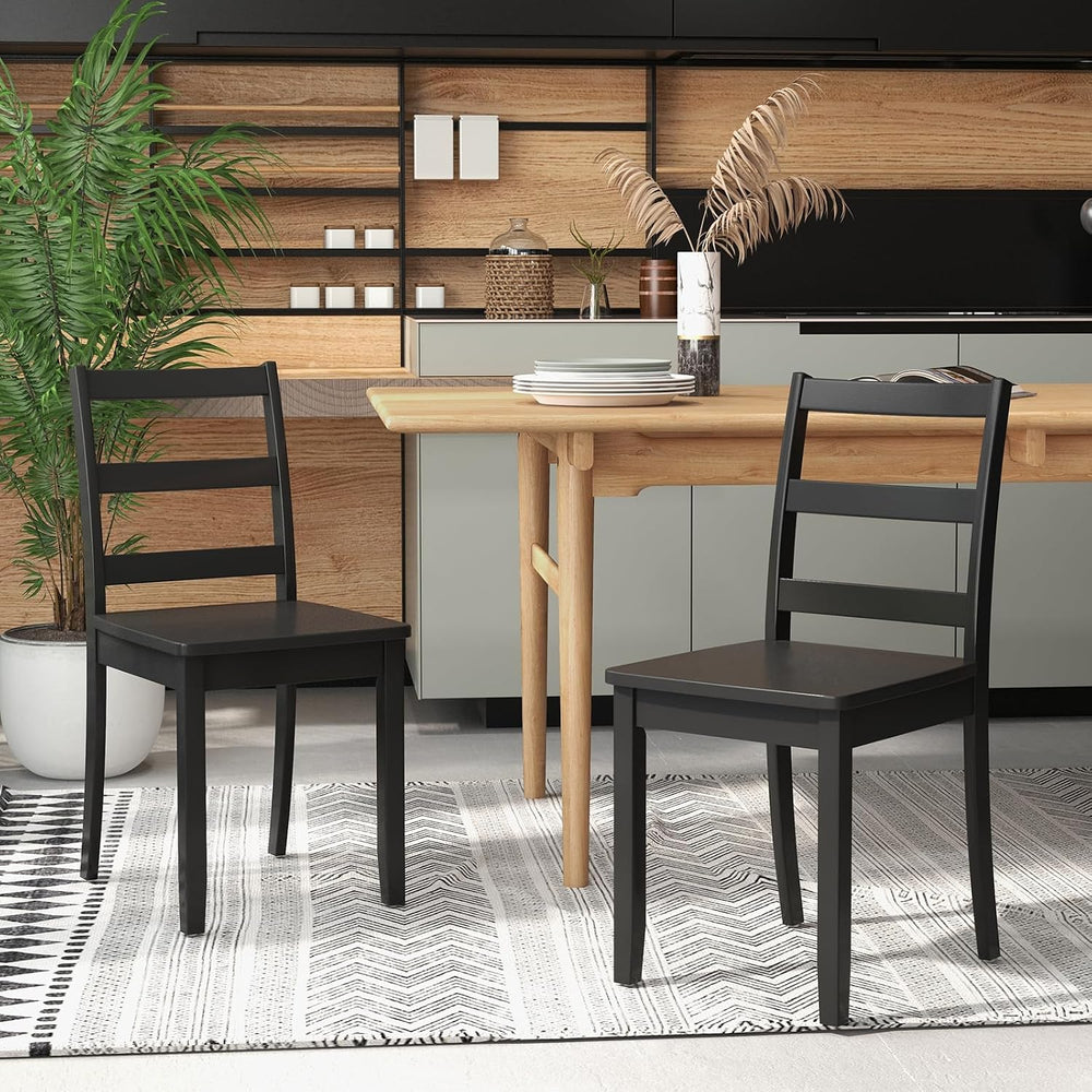 GIANTEX Wood Dining Chairs Set of 4 Black- Wooden Armless Kitchen Chairs with...