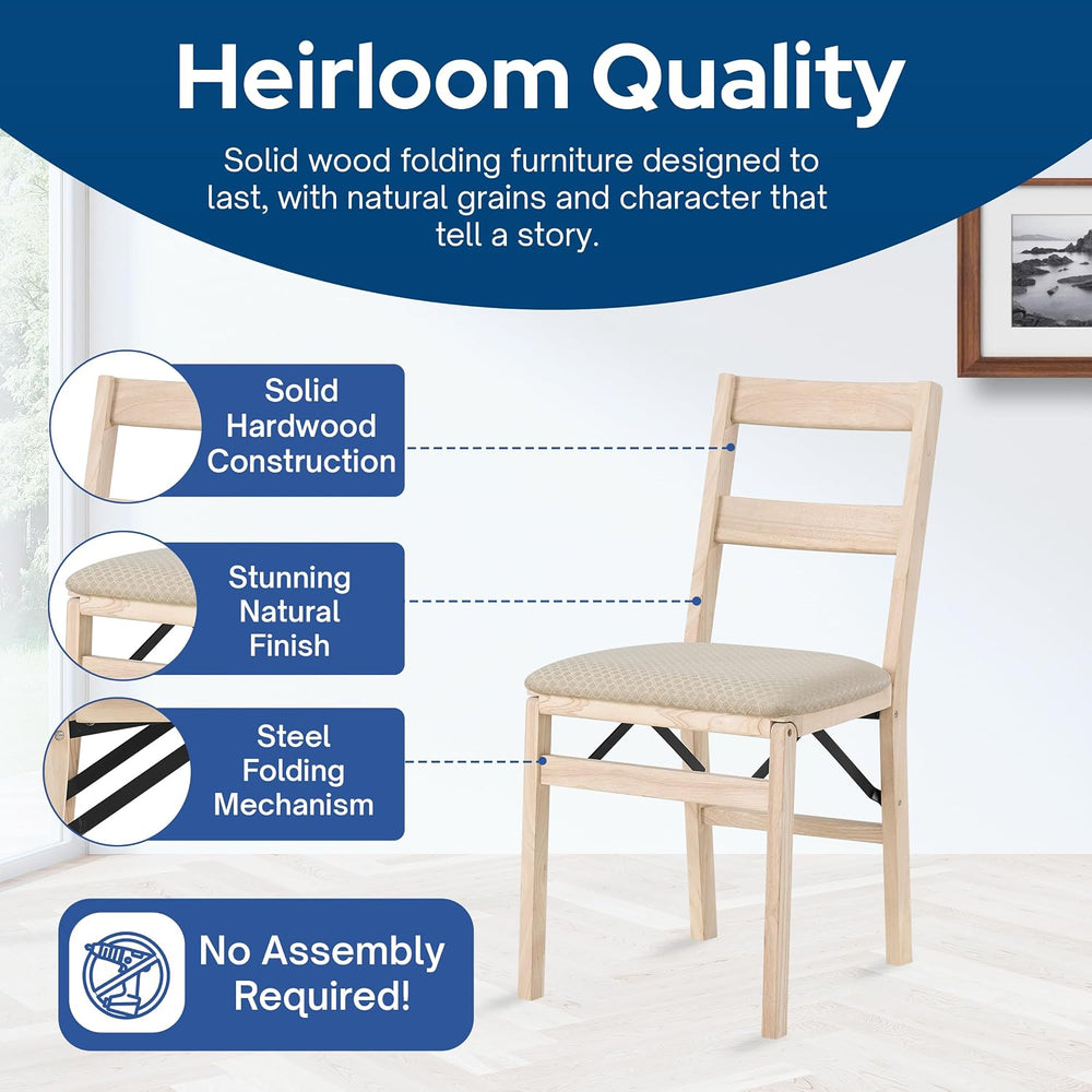 Stakmore Classic Solid Wood Folding Dining Chairs, Unfinished, Set of 2