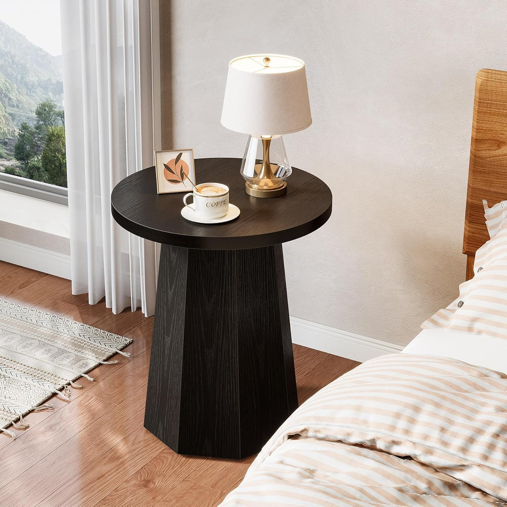 Tribesigns Round Pedestal End Table, Farmhouse Couch Side Table with Octagona...