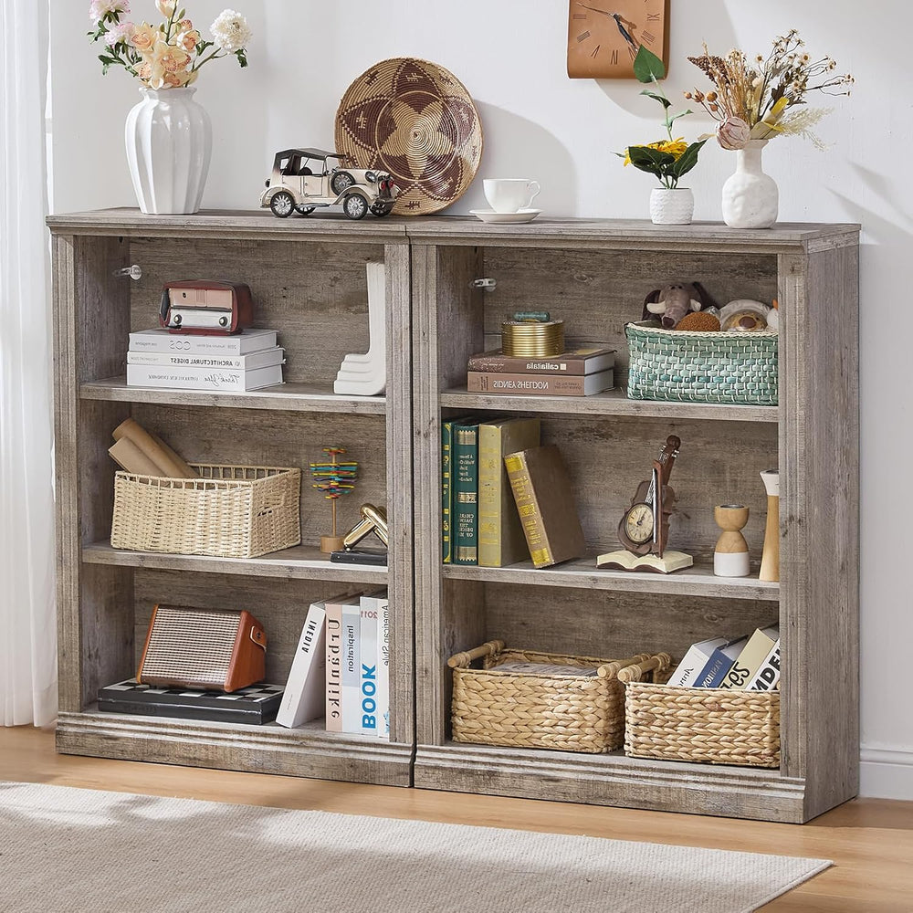 RWYHG 43" Grey Bookshelf, 3 Tier Farmhouse Small Wooden Bookcase