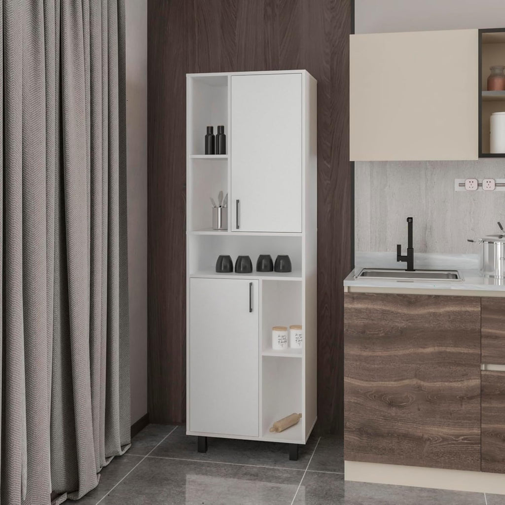 23.6" D*16.2" W*74.8" H Freestanding Kitchen Pantry with 4 Shelves, 2 Single Doors, Rectangular Storage Cabinet, Modern Minimalist, for Living Room, Dining Room, White