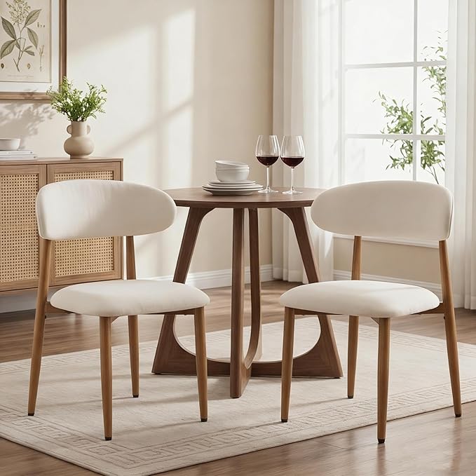 UVV Dining Chairs Set of 8, Metal Kitchen Chairs with Modern Fabric Upholstered for Dining Room, Beige