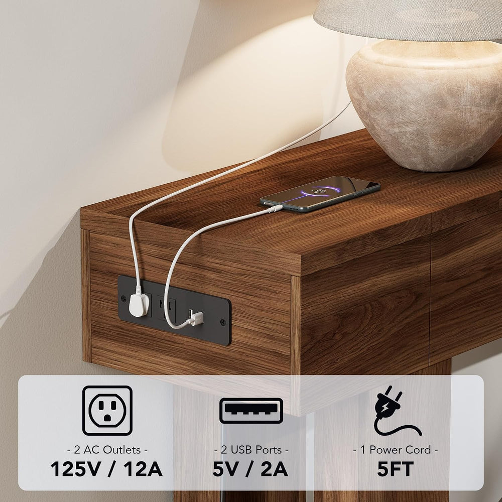 63 Inch Long Console Table w/Outlets & USB Ports, Narrow Rectangular Sofa...