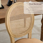 Rattan Back Upholstered Dining Chairs Set of 4 French Country Oval Kitchen Side Chairs with Wood Legs for Dining Room, Kitchen, Restaurant(Tan-Rattan)