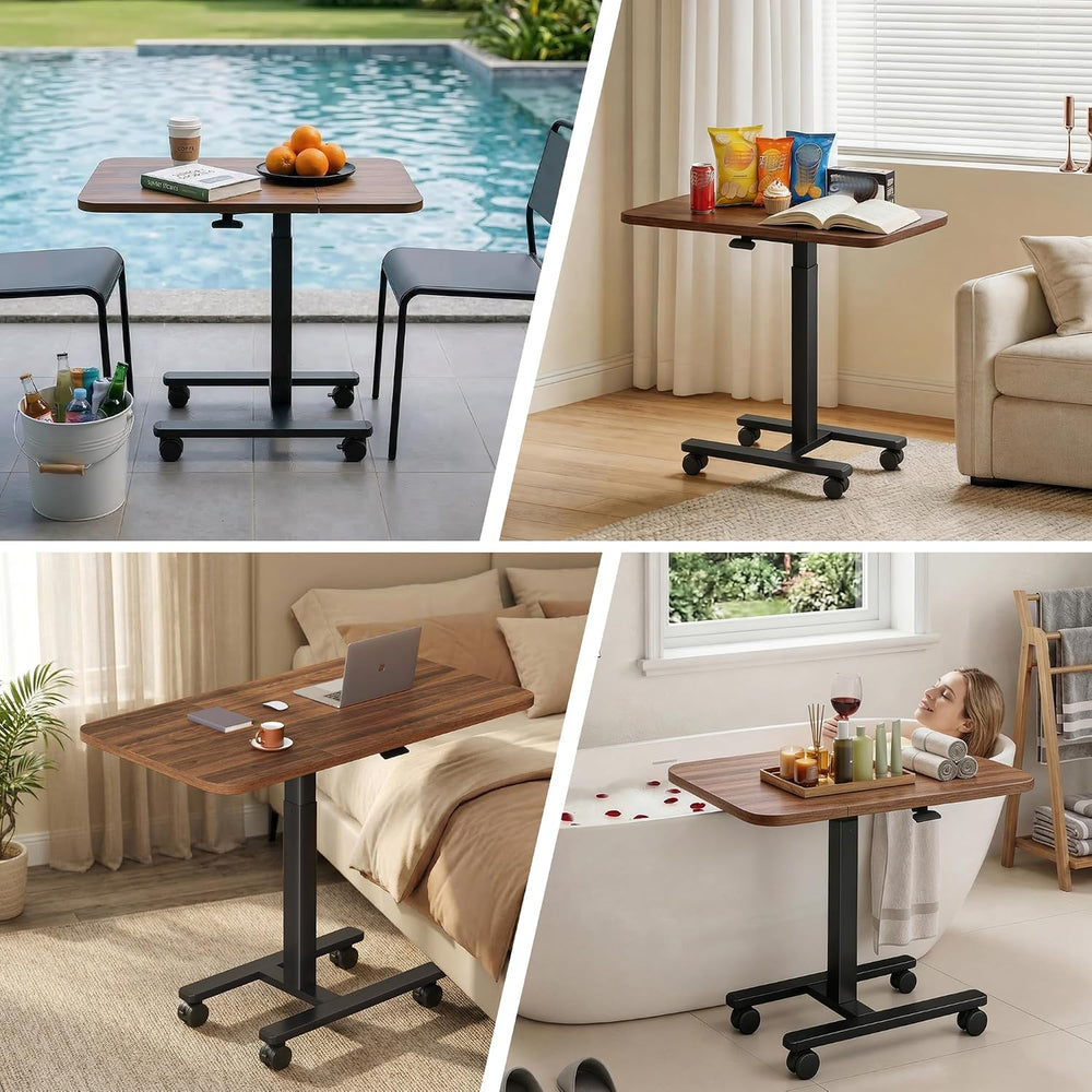 Homkdom C Shaped Table with Wheels, Side End Table with Extended Desktop, Adj...