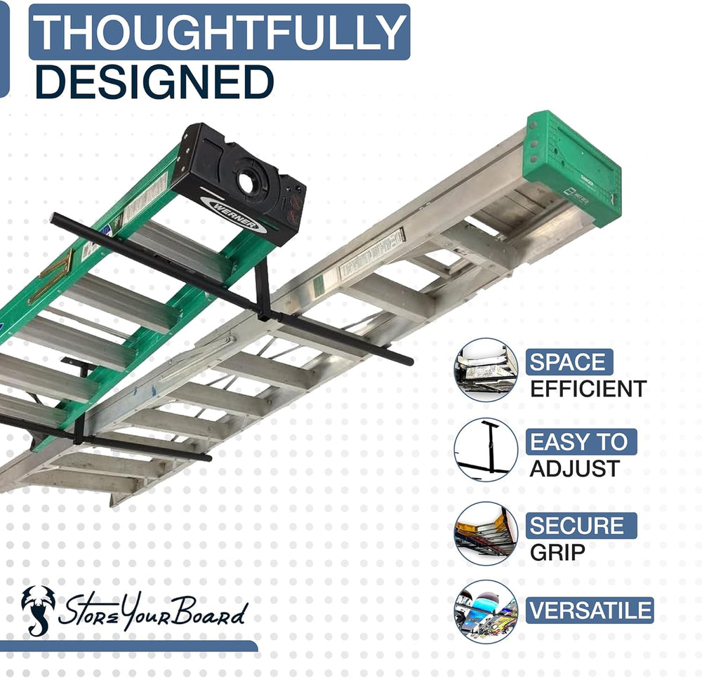 StoreYourBoard Adjustable Overhead Ladder Rack – Garage Organizer Ladder Shel...