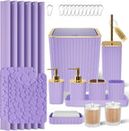 Bathroom Accessories Set - 25PC Bathroom Sets with Shower Curtain and Rugs, Purple Bathroom Set with Trash Can, Soap Dispenser, Soap Dish & Toilet Brush