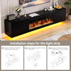 MXV 80'' Floating TV Stand with 40" Electric Fireplace, Modern Media Entertainment Center, TV Console Cabinet Wall Mounted with Adjustable 12-Color LED Lights, for Living Room, Black + Black
