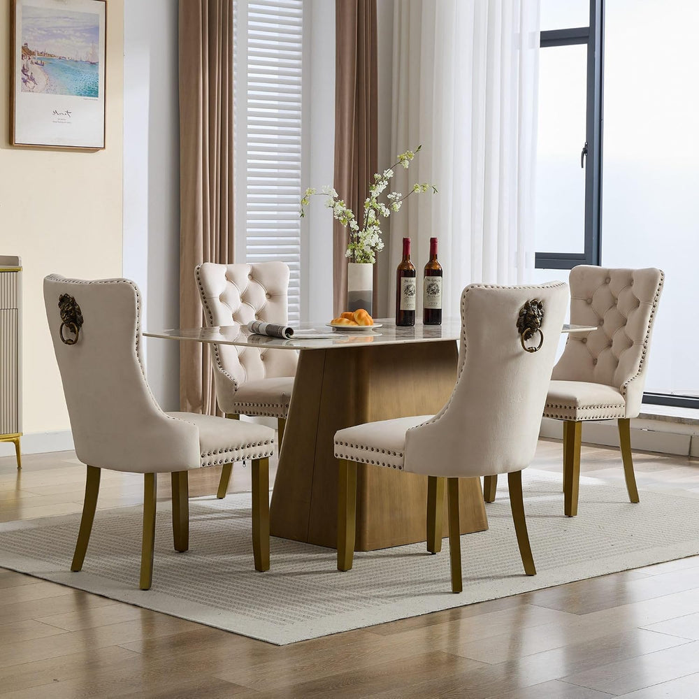 LKTART Dining Chairs Set of 6 Mid-Century Modern Chairs with Lion Head Pull R...