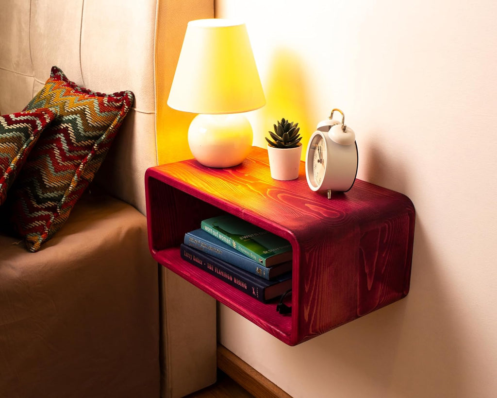 Floating Nightstand Wooden, Bedside Table, Nightstand Shelf, Handmade, Wall Mounted Bedside Shelf, Minimalist and Unique Style (Tokyo)