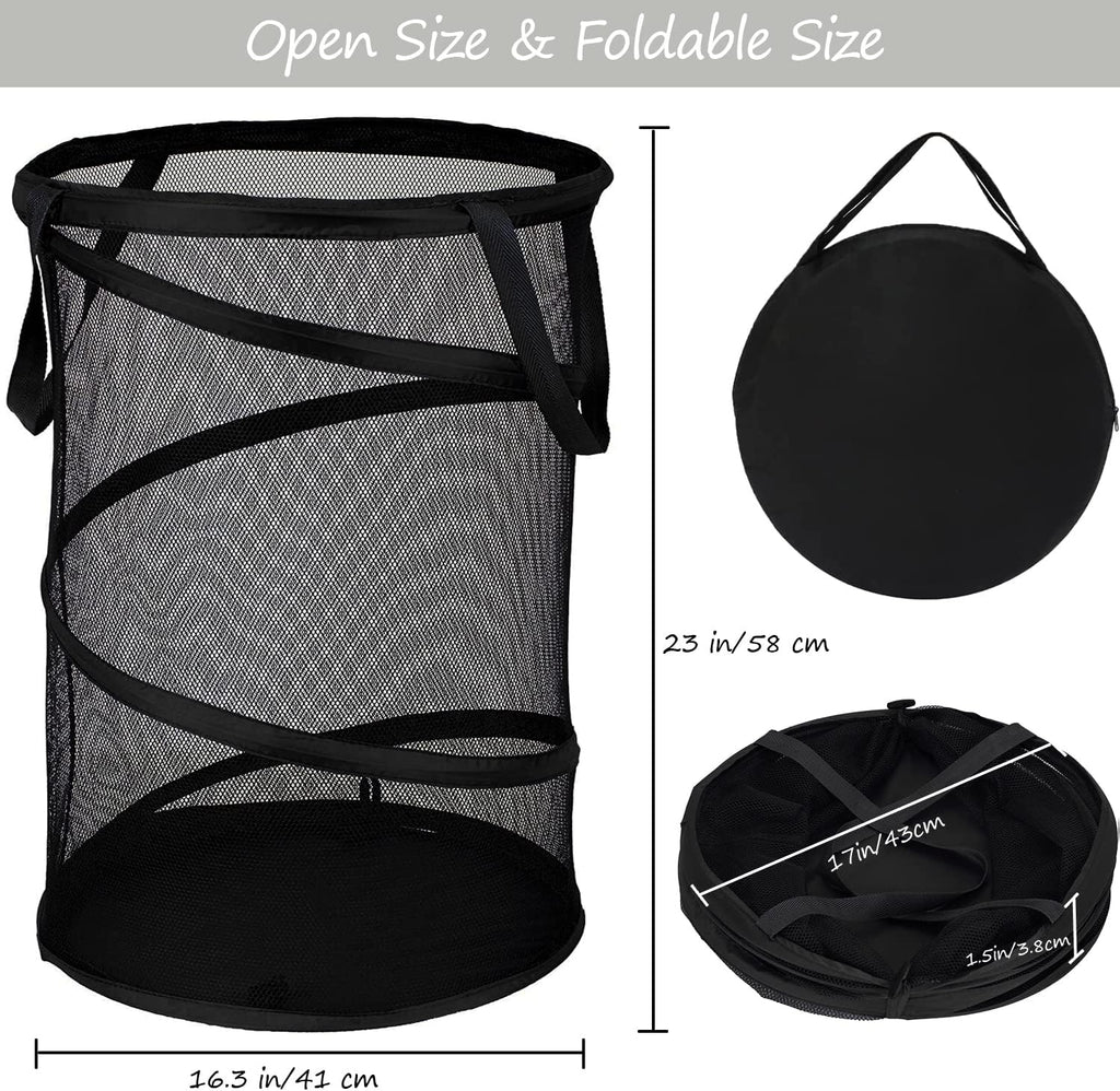 BATTOO 2 Pack Black X-Large Collapsible Laundry Basket Foldable Mesh Pop Up Hamper with Handles for Laundry Room, Bathroom, Kids Room, College Dorm, Travel, Camping, Gift Basket