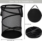 BATTOO 2 Pack Black X-Large Collapsible Laundry Basket Foldable Mesh Pop Up Hamper with Handles for Laundry Room, Bathroom, Kids Room, College Dorm, Travel, Camping, Gift Basket
