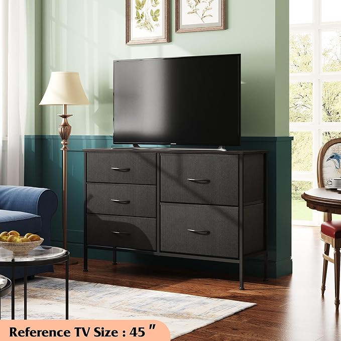WLIVE Dresser for Bedroom with 5 Drawers, Wide Bedroom Dressers with Drawer O...