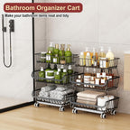 3-Tier Rolling Pantry Cart with Wheels, Stackable Wire Storage Floor Organizer for Kitchen Pantry Snack Shelves, Fruit Basket Stand, Vegetable Storage Rack for Food Snacks Onion Potato