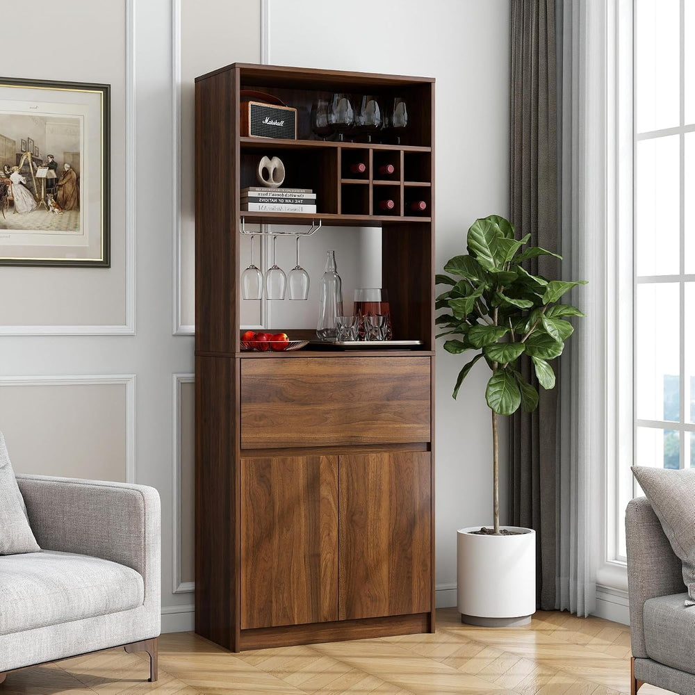 KEIKI 70.87" H Tall Kitchen Pantry Wine Bar Storage Cabinet with Counter...