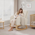 GarveeHome Nursery Rocking Chair, Teddy Fleece Upholstery, Sturdy Wooden Legs & High Backrest, Comfortable Glider Rocking Chair for Living Room or Bedroom, White