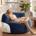 MASVIS Bean Bag Chair,3ft Memory Foam Bean Bag Chair for Adults Kids Teens,Soft Velvet Comfy Floor Chair with Supportive Backrest,Lazy Sofa Lounge Chair for Living Room Bedroom Game Room,Navy