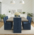 Blue Upholstered Dining Chairs Set of 8, Kitchen & Dining Room Chairs, Mid Century Modern Chairs, Linen Dining Chairs with Wooden Frame, Fabric