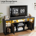 LIKIMIO 70" TV Stand for TVs up to 80", LED Entertainment Center, Black | Built-in Power Outlet, LED Lights, Wood Finish, 2 Storage Cabinets, Adjustable Shelves, TV Console for Living Room