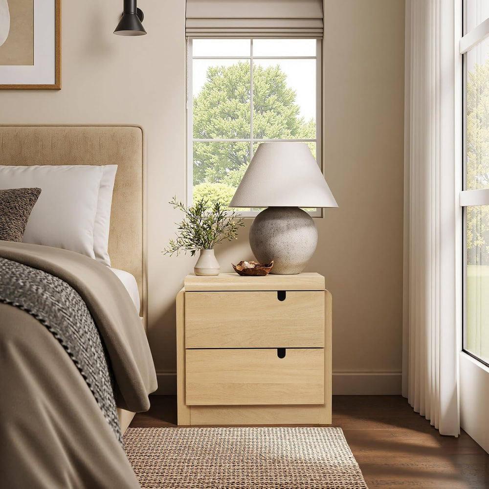 LuxenHome 21" H Modern Nightstand with 2 Drawers, Mid Century Modern Oak...