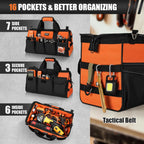 Heavy Duty Tool Bag 18-Inch, 16-Pocket Portable Soft Tool Box Organizer Storage, Handle Tactical Carry Tote Empty Toolbox with Large Zipper, Father Day Dad Men Gift for Mechanic Engineer, Orange