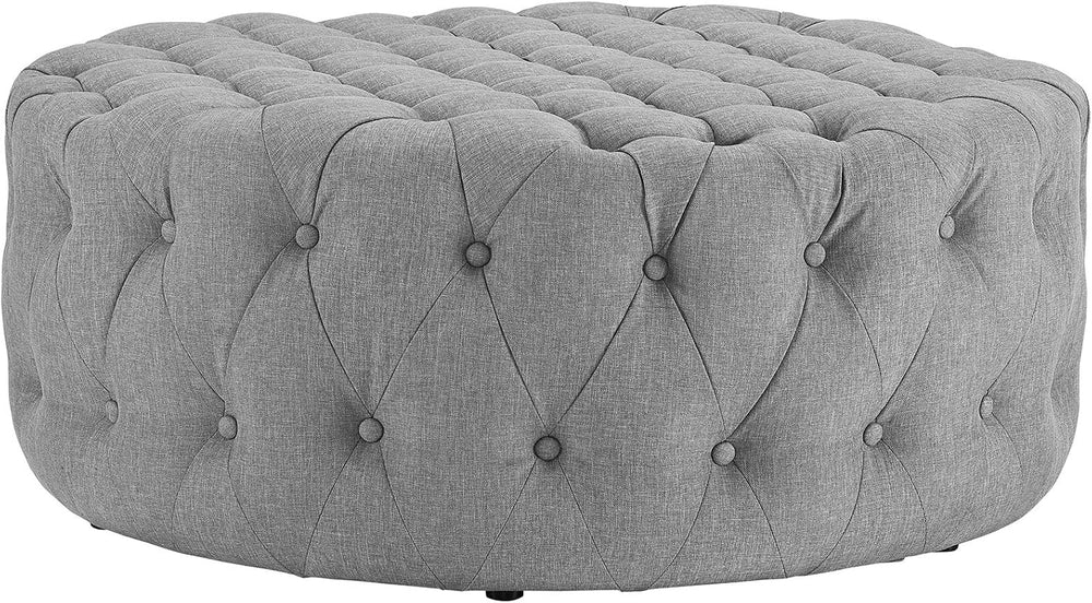ModwayEEI-2225-LGRAmourFabric Upholstered Button-Tufted RoundOttomanLight Gray