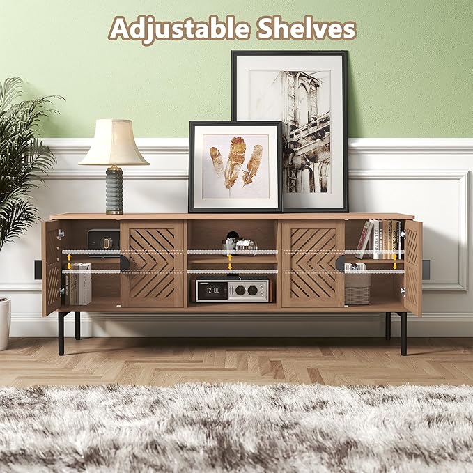 ARTPOWER 63" Modern TV Stands for Living Room, Long Entertainment Center with Storage, TV Console for 55 60 65 70 Inch TV, Bedroom TV Cabinet with Doors, Wood Media Console, Television Stand, Wood