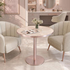 31.5'' Tulip Table, Round Dining Table with Glossy Sintered Stone Tabletop | Rose Gold Aluminum Alloy Edge & Pedestal, Small Bistro Table for Dining Room/Café/Small Spaces/Restaurant (Blush Onyx)