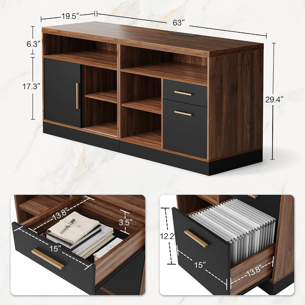 ModernMate 63" Lateral File Cabinet with Lock,2-Drawer Home Office Stora...