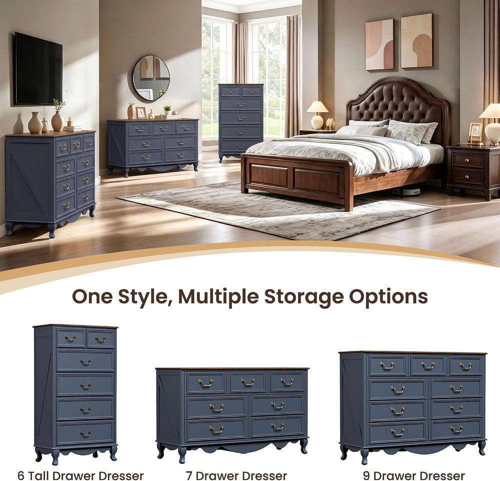 Farmhouse 6 Drawer Dresser, Tall Chest of Drawers Wood Storage Cabinet