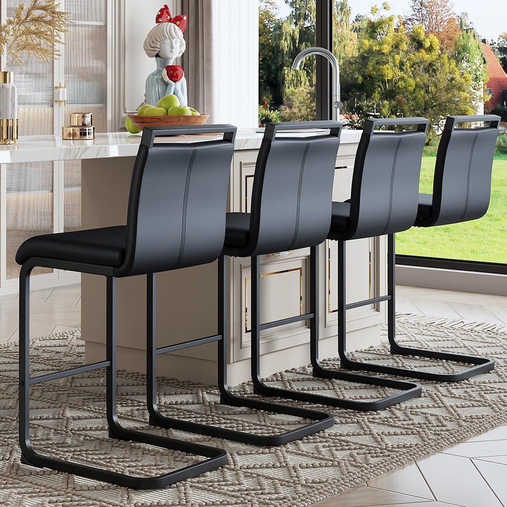 Counter Height Bar Stools Set of 4,Bar Stools for Kitchen Island,25H | Black Bar stools with Back,Metal Barstools with Painted Metal Leg,Counter Height Stools for Pub Kitchen Counter