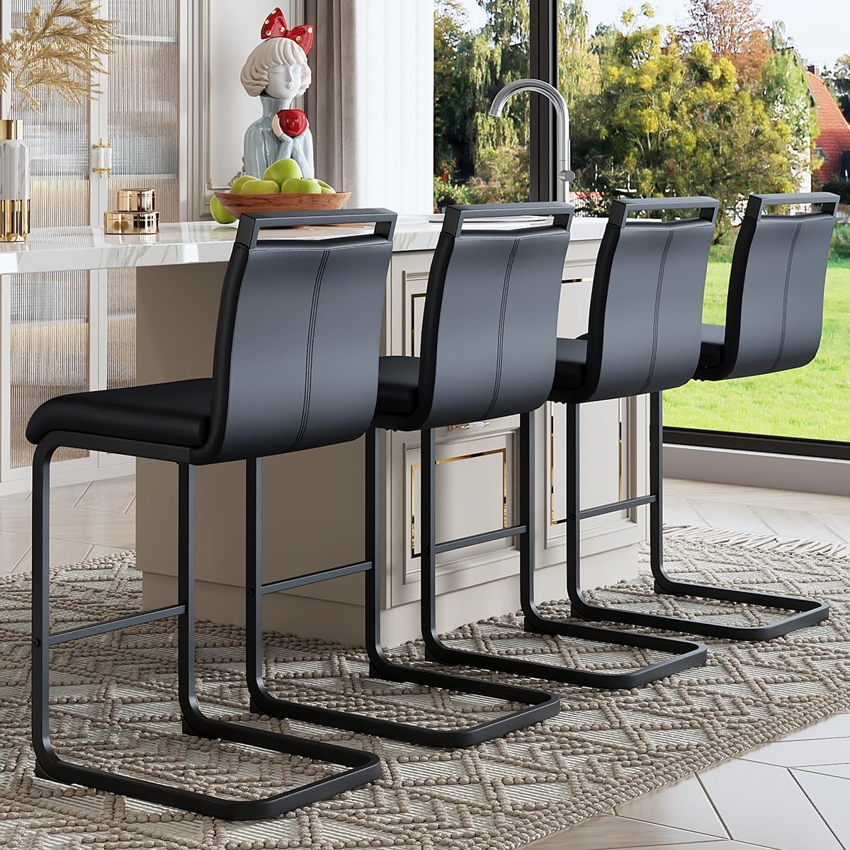 Counter Height Bar Stools Set of 4,Bar Stools for Kitchen Island,25H | Black Bar stools with Back,Metal Barstools with Painted Metal Leg,Counter Height Stools for Pub Kitchen Counter