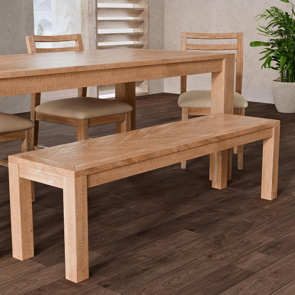 Aiden Solid Pine and Plywood Dining Bench, Weathered Natural