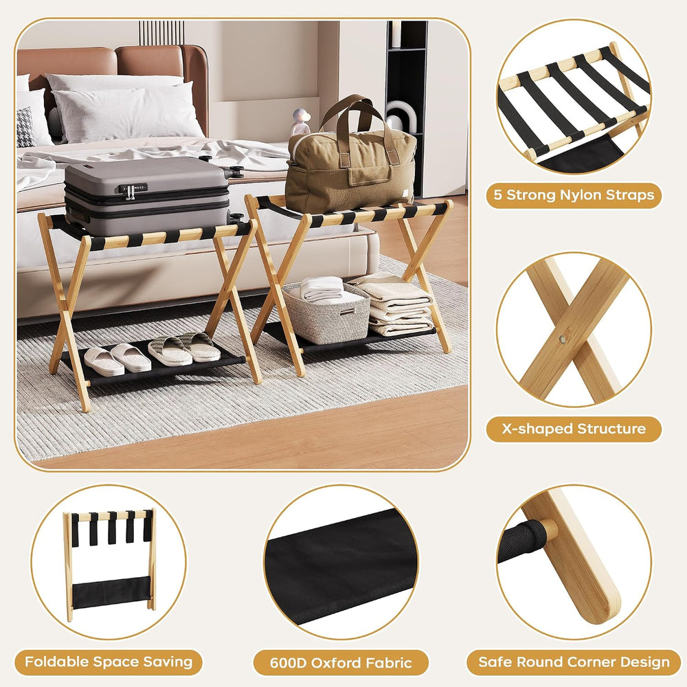 26.77" Full Assembled Luggage Rack for Guest Room, Set of 2 Bamboo Folda...