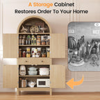 Apicizon 70" Tall Arched Kitchen Pantry Cabinet, 6-Tier Modern Fluted Wood Storage Cabinet with Doors Drawer & Adjustable Shelves, Farmhouse Cupboard Organizer for Dining Room, Bathroom, Natural