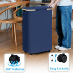 efluky Laundry Basket with Wheels, Tall Rolling Laundry Hamper with Lid and Removable Bag, Aesthetic Dirty Clothes Hamper on Wheels for Laundry Room, Bedroom, Dorm and Bathroom, 100L Blue