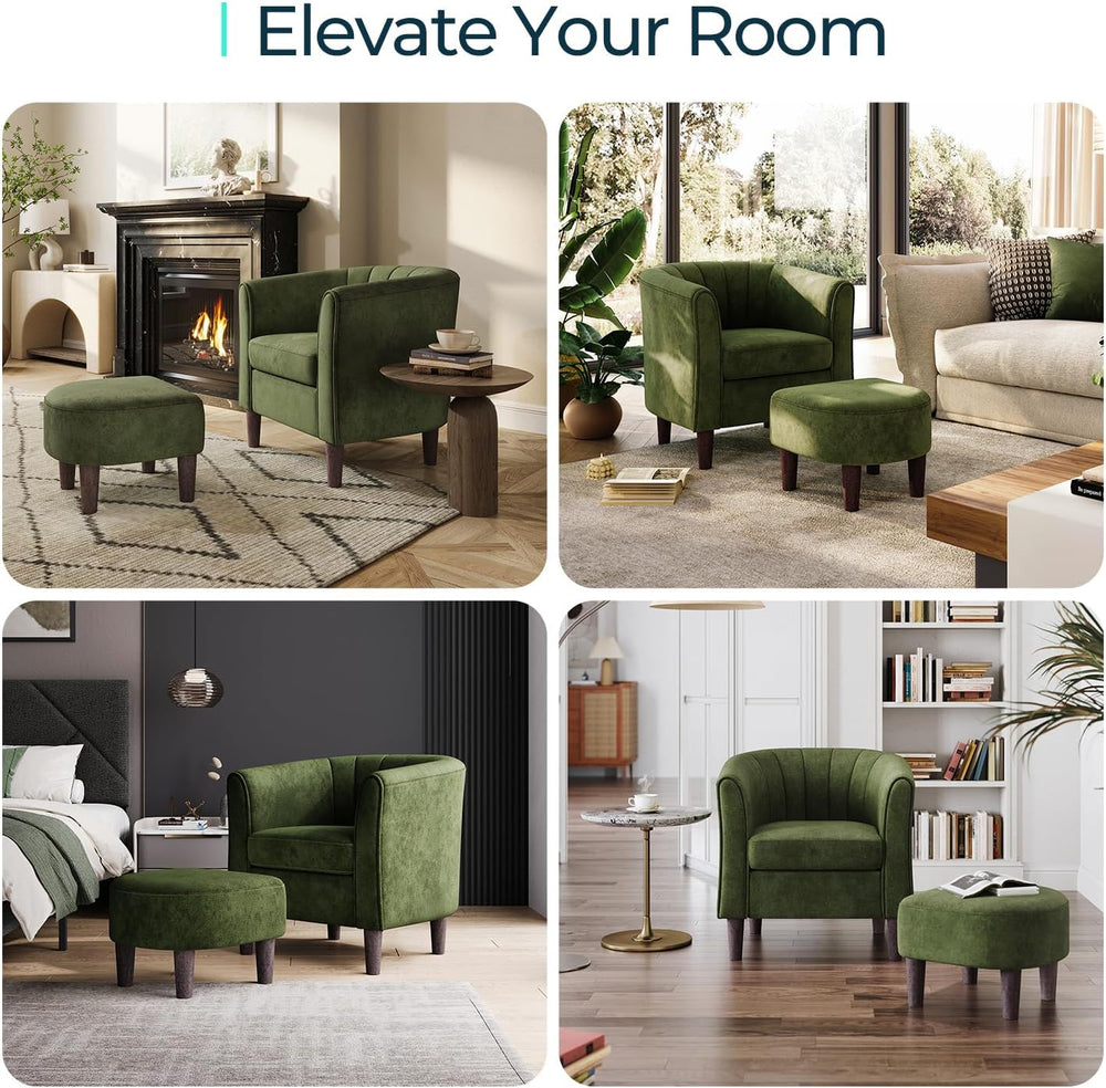 LINSY Accent Chair with Ottoman, Modern Barrel Chair Small Armchair Reading C...