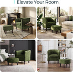 LINSY Accent Chair with Ottoman, Modern Armchair Comfy Barrel Reading Chair with Footrest for Living Room Bedroom Reading Room, Velvet, Olive Green