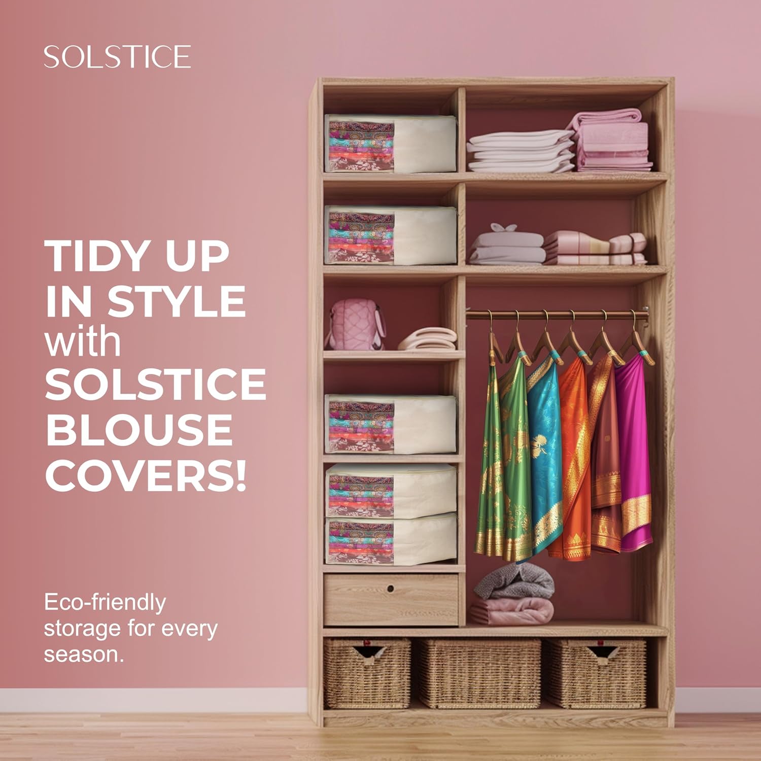 SOLSTICE 3 Pack Cotton Canvas Blouse Organizer for Wardrobe, 38 x 25 x 17 cm