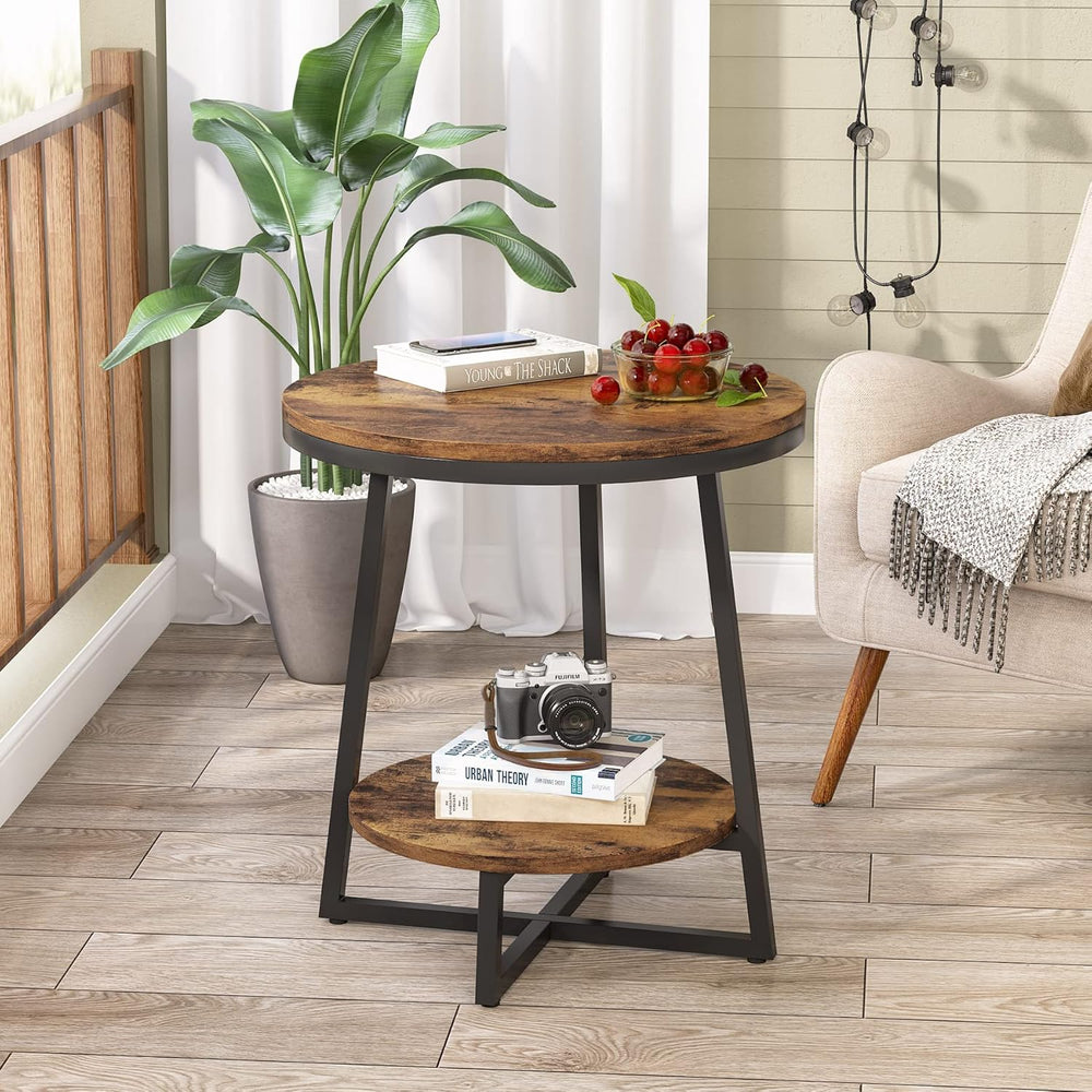 Tribesigns Round End Table Set of 2, 2 Tier Side Table with Storage Shelf, In...