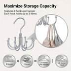 Rotatable Belt Hanger & Bra Organizer for Closet, 2 Pack Space Saving Multi-Purpose Hanging Holder for Tank Tops, Ties, Scarves, Max 48 Storage Capacity Metal Closet Organizers, Silver