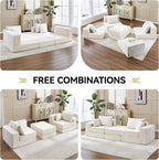 79" Boneless Cloud Loveseat Sofa Couch, Modular Foldable Floor Sofa with Ottoman, Chenille Lounge Convertible Sofa Bed for Living Room, No Assembly, Beige