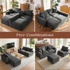 Benazcap 110'' Cloud Couch, L-Shaped Boneless Couch, Dark Grey | 3-Seat Sectional Couches for Living Room, Modular Sofa with Movable Ottoman, Deep Seat, Thick Cushion