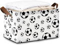 Black Soccer Football Storage Bins with Handles, Collapsible Storage for Clothes, Gift Basket, Blankets & Closet Organization