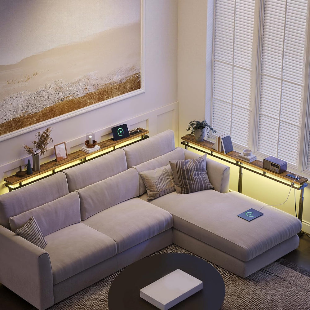 YATINEY 70.9" Behind Couch Table with LED Lights, Narrow Console Table w...