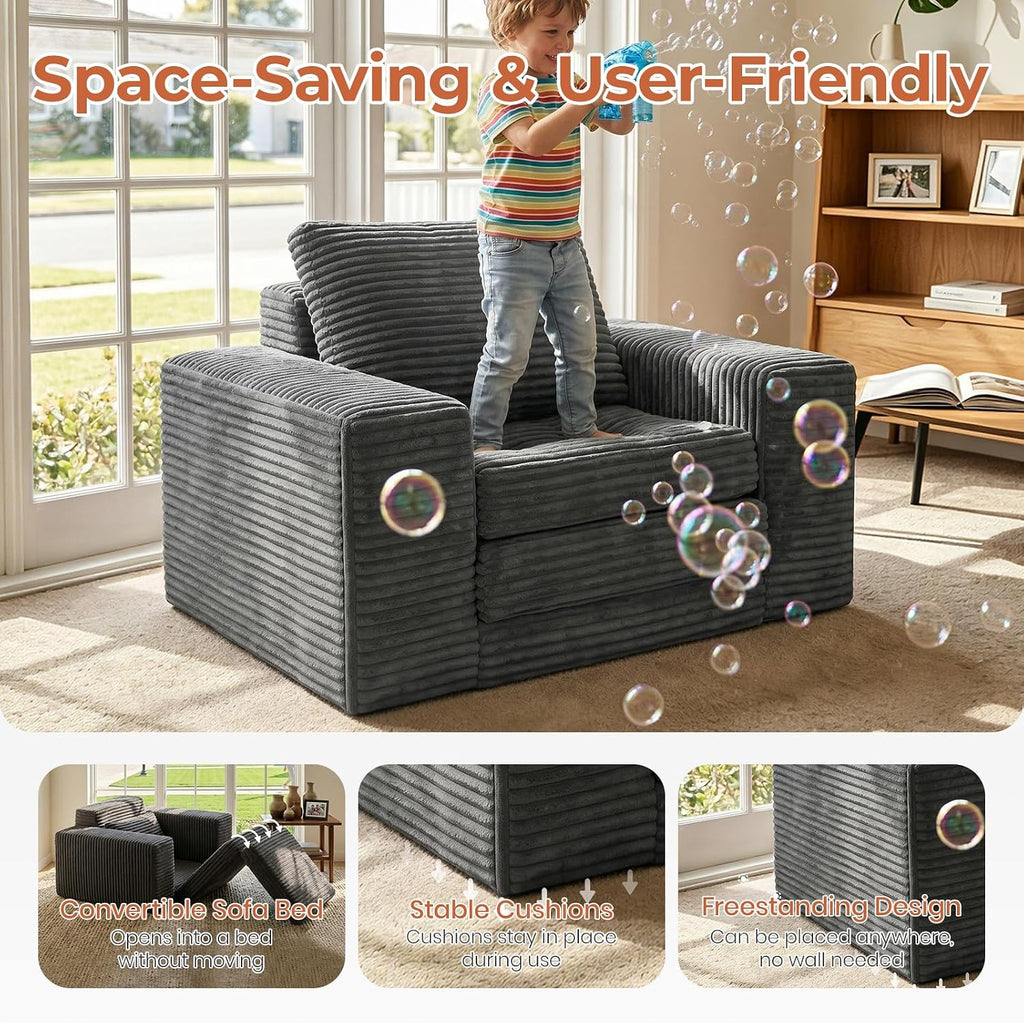 45" Boneless Sleeper Chair Bed, Fold Out Floor Sofa, Corduroy | Boneless Design, 2-in-1 Sleeper Chair, High-Density Foam, Soft Corduroy, No Assembly, Non-Slip Bottom