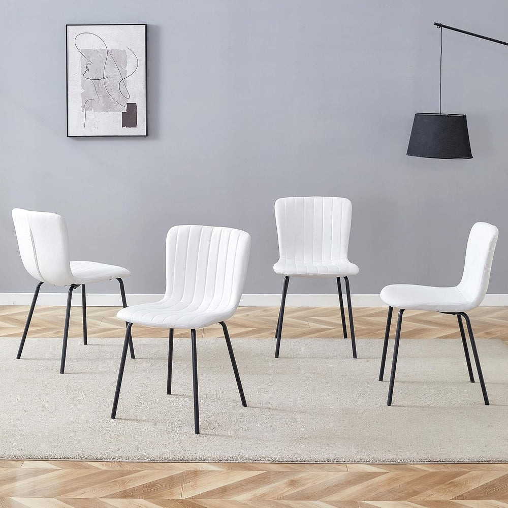 Dining Chairs Set of 4, White Linen Kitchen Chairs Heavy Duty Restaurant Chai...